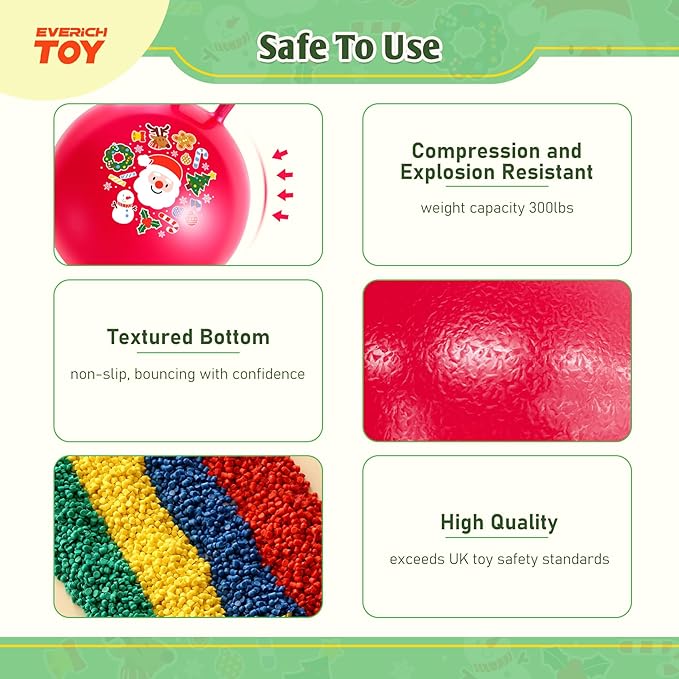 EVERICH TOY Hopper Ball for Kids 18In Sit On Bouncy Balls with Handle for Indoor Outdoor Active Play, Red Christmas Inflatable Boys Girls Gifts for 4 5 6 7 8 Years Old with Christmas Reindeer Ears