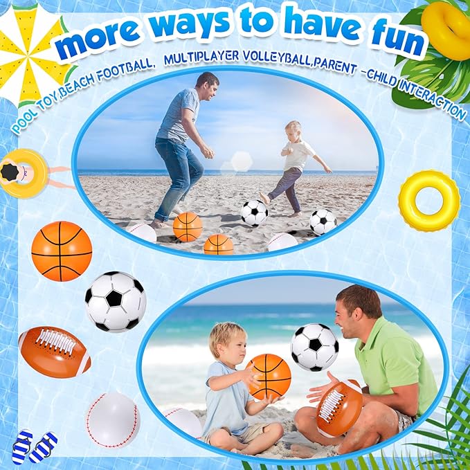 Sosation 24 Pcs Inflatable Sports Balls 16 Inch Inflatable Beach Ball Blow up Sports Party Decorations Swimming Pool Summer Pool Toys for Indoor Outdoor Beach (Assorted Ball)