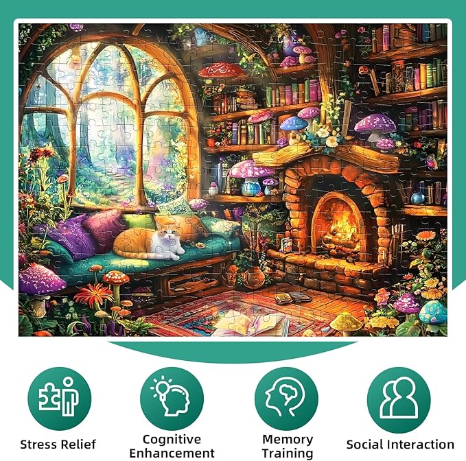 300 Pieces Puzzle for Adults,Winter Warm Mushroom House Puzzles for Adults Teens,Large Pieces Puzzles for Kids Ages 8-12,Challenging 300 Pieces Puzzle for Family,Great Gift for All Ages,20.5 x 15 in