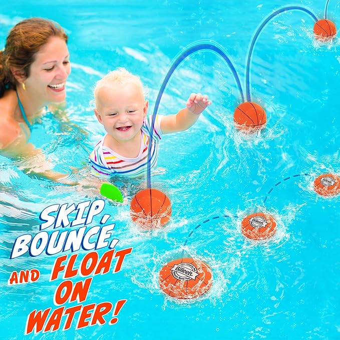 4Pcs Water Skipping Balls for Pool Play, Water Pool Beach Swim Toys for Kids Ages 4-8, 8-12 and Adults, Include 2 Balls and 2 Discs