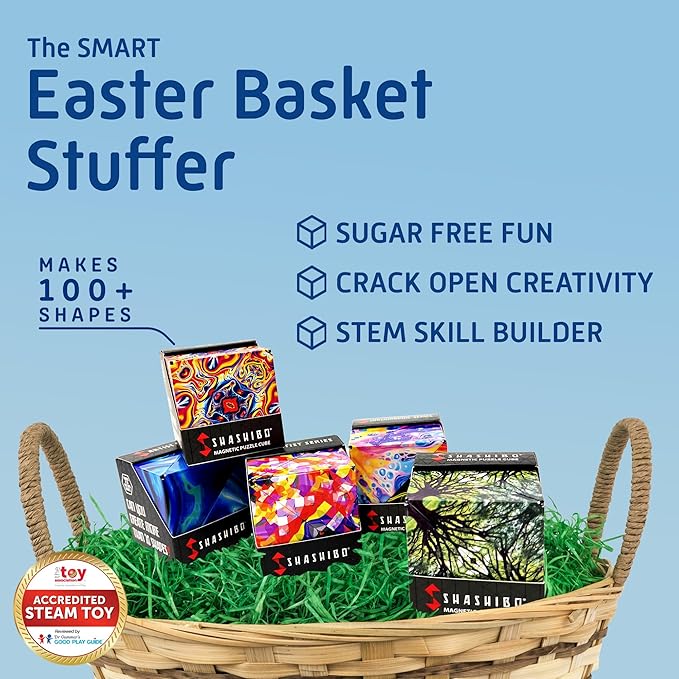 Shashibo Shape Shifting Box - STEM Fidget Toy with Ultra Strong Magnets - Sensory Puzzle Cube Transforms Into 100+ Shapes, Easter Basket Stuffers Gift for Kids, Teens, and Adults (Black & White)