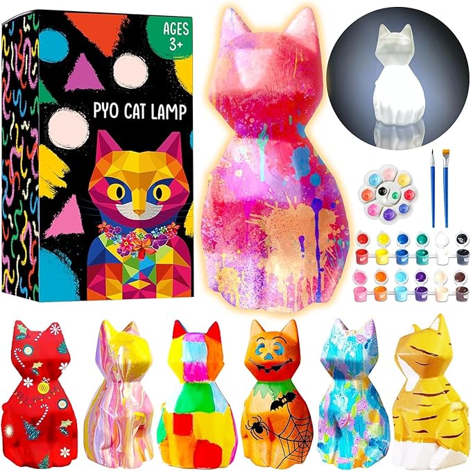 Goody King Paint Your Own Cat Lamp Kit, Easter Basket Stuffers, DIY Cat Crafts Night Light, Painting Kit Arts & Crafts for Kids, Birthday Easter Party Gift for Teens Girls Boys Age 3 4 5 6 7 8+