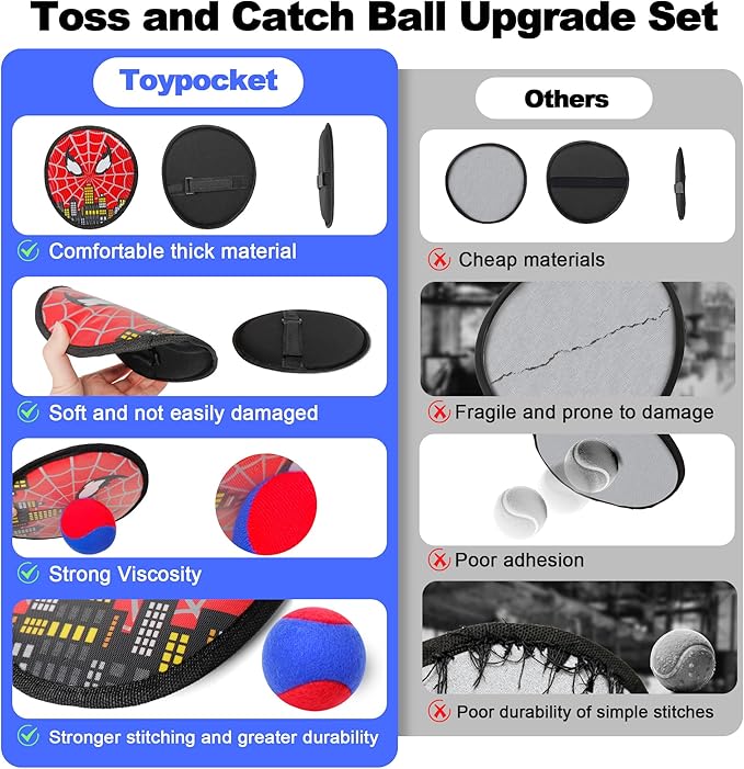 Toss and Catch Ball Game for Kids, 4 PCS Beach Outdoor Toys Set, Toddler Baseball Glove & Catch Ball Toy for Yard Beach Camping Birthday for 3 4 5 6 7 8-12 Year Old Boys Girls