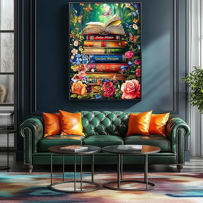 MINIWAN Cottagecore Garden Whispers Stacked Books 1000 Piece Jigsaw Puzzle for Adults, Vintage Blooming Flower Monarch Butterfly Jigsaw Puzzle, Gift for Book & Garden Lovers 27.5x19.7 Inch