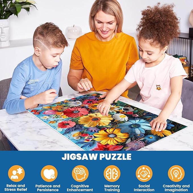 300 Pieces Puzzle for Adults | Colorful Flower Large Piece Puzzle | Recycled Cardboard Puzzles 300 Pieces | Challenging Game Home Decor Birthday Party Gift Toy for Adults Kids Seniors 20.5 * 15 inch