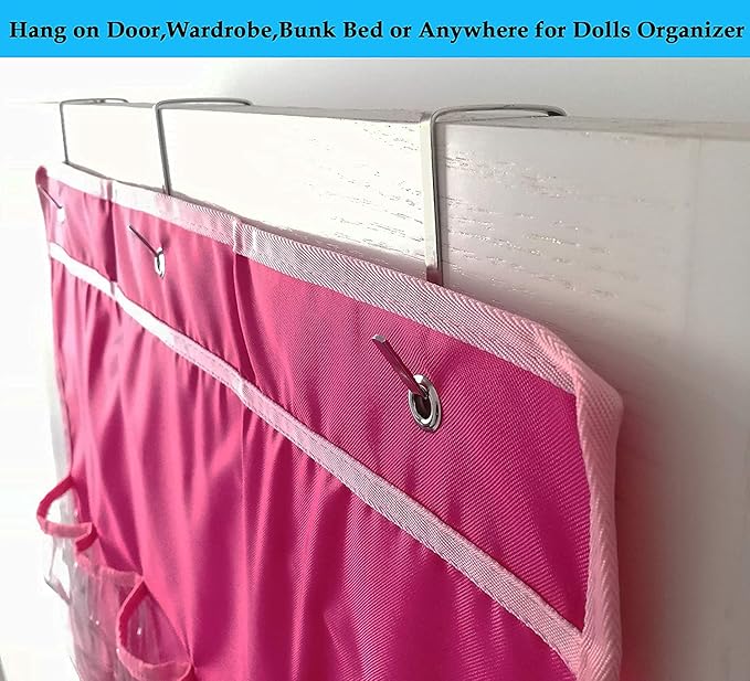 Hanging Over Door Toy Storage Organizer (24 Pockets), Compatible with Lol Omg Dolls Barbie Dolls Surprise Doll (Toys Not Included), Deeppink (57.5''x22'')