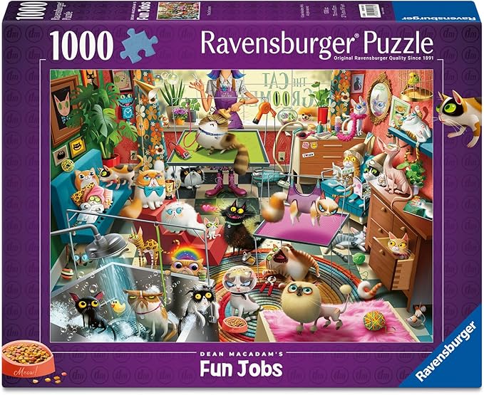 Ravensburger The Cat Groomer – 1000 Piece Jigsaw Puzzle by Dean Macadam – Whimsical Cat Salon Scene - Vibrant Artwork - Premium Quality Ages 14 and Up