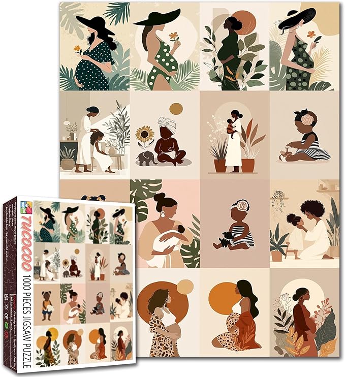Mother's Day Art Puzzles 1000 Pieces for Adults, Boho Woman and Baby Puzzle for Challenging Family Activity Games DIY Puzzle for Home Wall Decor Gifts - 19.7 x 27.6 Inches