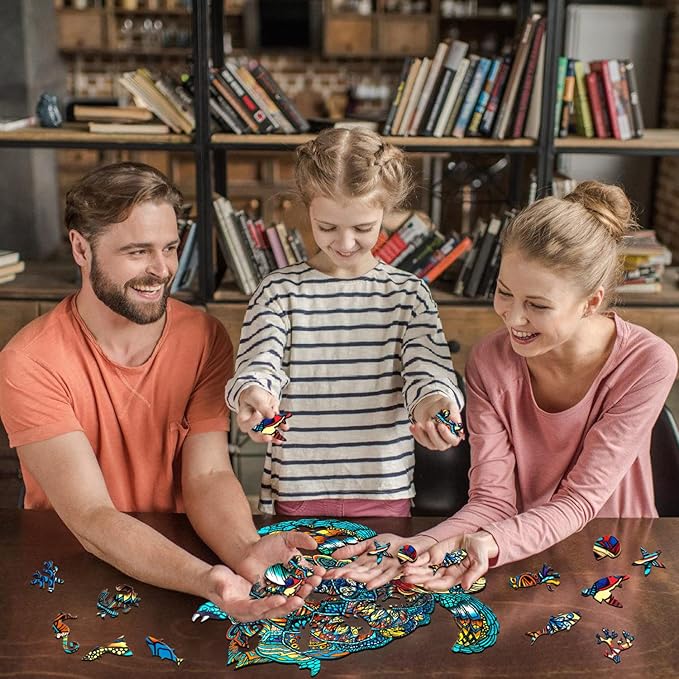 Jigfoxy Wooden Puzzles for Adults, Sea Turtle Wooden Jigsaw Puzzles for Adults Kids, Unique Animal Shape Wood Cut Puzzles, Christmas Thanksgiving Gifts for Friend Turtle Lover (L-14.9*12.6in-301pcs)