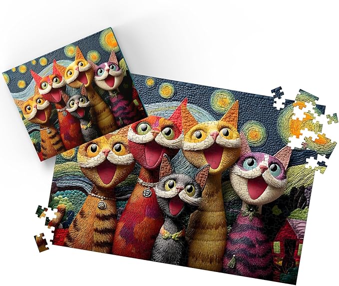 Puzzles for Adults 500 Pieces, Cat Jigsaw Puzzles -Starry Night Chorale, Impossible Starry Night Puzzles for Seniors Family, 20.47x14.96 inches, 1:1 Poster, Letter on The Back