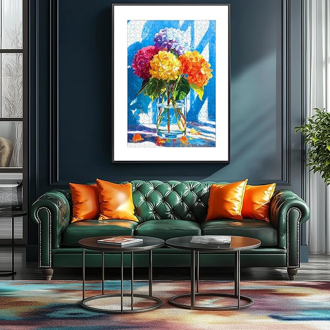 300 Pieces Puzzles for Adults, Hydrangea in Glass Vase Art Jigsaw Puzzles for Family Fun Challenging, Party Game Gifts Decoration (17 x 11 Inch)