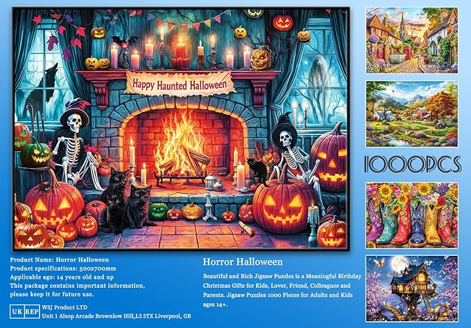 Halloween Night 1000 Piece Puzzle -Retro Horror Art- 1000 Pieces Jigsaw Puzzles for Adults - 1000 Piece Haunted Mansion Jigsaw Puzzle(27.6"x 19.7")