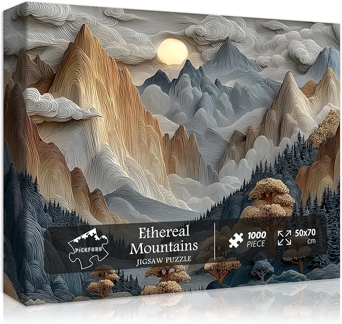 Mountain Puzzles for Adults 1000 Pieces, Nature Landscape Puzzle Paper Cut Art with Tree Sunset Forest Scenery, Scenic Jigsaw Puzzles Difficult Hard Impossible Challenge for Adults