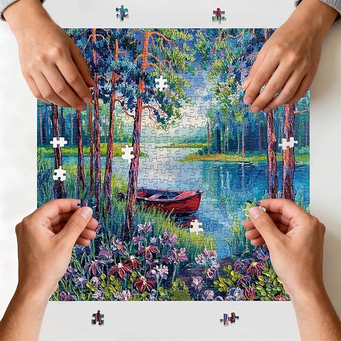 Puzzle for Adults 1024 Pieces,Forest Lake Red Boat Puzzle, Challening Impossible Difficult Hard Fun 1024 Pieces Jigsaw Puzzles for Adults