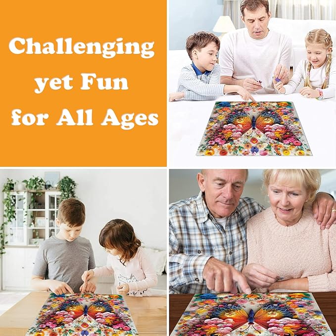 1024 Piece Butterfly Flowers Jigsaw Puzzle for Adults, Colorful Flowers Puzzles for Adults 1000 Pieces, Challenging Puzzle for Friends Family Activity Game Nights, Finished Size 19.7" x 19.7"