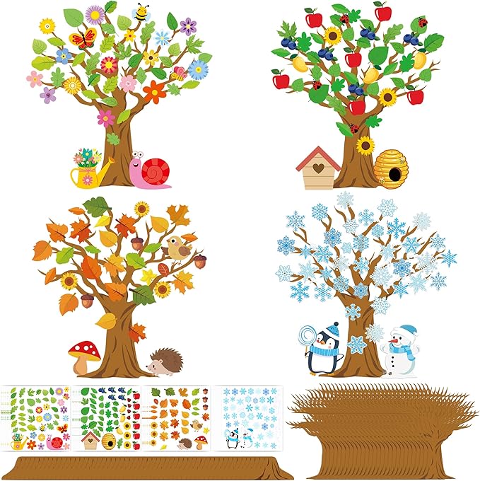 Bafeil 32 Set Seasonal Trees Craft Kits Make Your Own DIY Four Seasons Tree Decoration Spring Summer Autumn Winter Sticker Art Craft for School Classroom Home Activity Party Favor Supplies