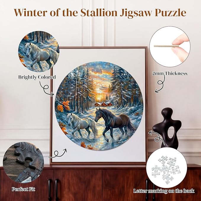 1000 Piece Puzzle for Adult, Winter of The Horse Jigsaw Puzzle 1000 Pieces, Impossible Challenging Fun Puzzle for Adult, Round 26.6 x 26.6 Inch Unique Difficulty Puzzle for Birthday Gift