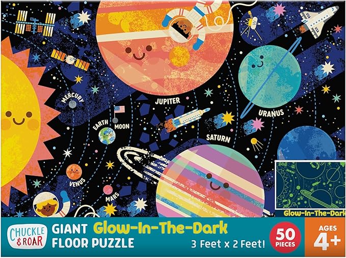 Chuckle & Roar Educational 50 PC Floor Puzzle Giant Space Glow-in-the-Dark