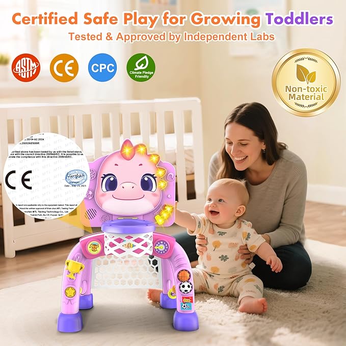 Nicmore Basketball Hoop Toys for Toddlers: Dinosaur Activity Center with Lights Music - Indoor Sports Skills Development - 6, 12, 18, 24+ Month Christmas Birthday Gift for Baby, Boys & Girls