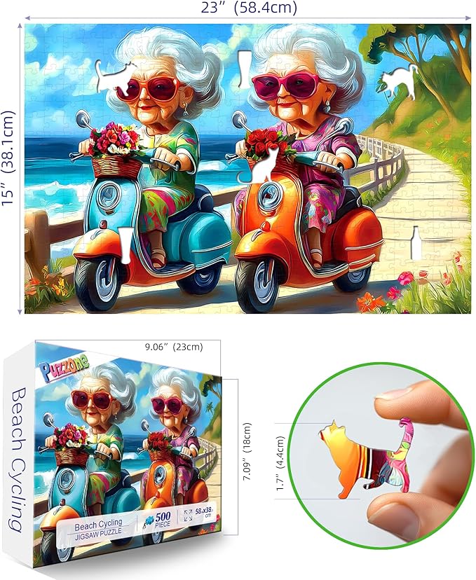 500 Pieces Puzzles for Adults, Fun Grandma Friendship Impossible Hard Difficult Challenging Puzzles for Adults, Summer Beach Ride Jigsaw Puzzle for Family Games Gift, 23 x 15 inch