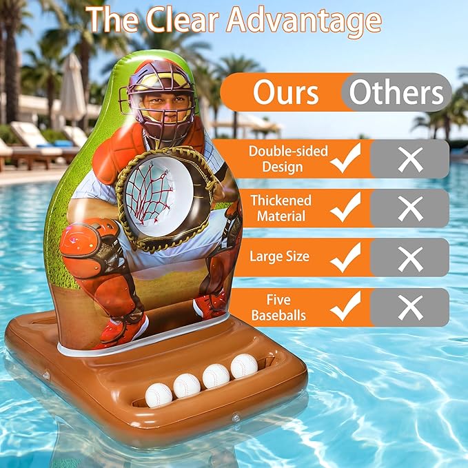 Pool Toys Games Set, Inflatable Pool Baseball Toss Game, Fun Swimming Floating Game Toy for Kids Adults, Outdoor Beach Yard Water Target Play, Summer Family Party Sports Gift Boy Girl Teen