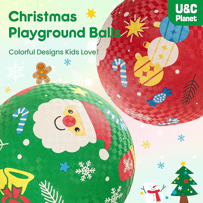 U&C Planet Playground Balls for Toddlers 1-3, 2 Pack 6 inch 8.5 inch Kickball for Kids Outdoor Indoor, Catoon Rubber Balls with Pump, Child Gift for Boys Girls 1-3 3-5 5-10