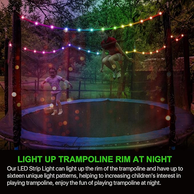 Waybelive LED Trampoline Lights，Remote Control Trampoline Rim LED Light for 10Ft Trampoline, 16 Color Change by Yourself, Waterproof，Super Bright to Play at Night Outdoors