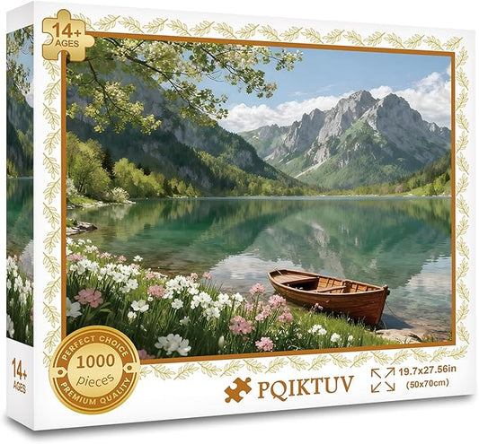 1000 Piece Puzzle for Adults Spring Lake Jigsaw Puzzles with Letters on Back Nature Landscape Family Puzzles Wall Decor Funny Gifts for Women Men (27.56x19.7 Inch)