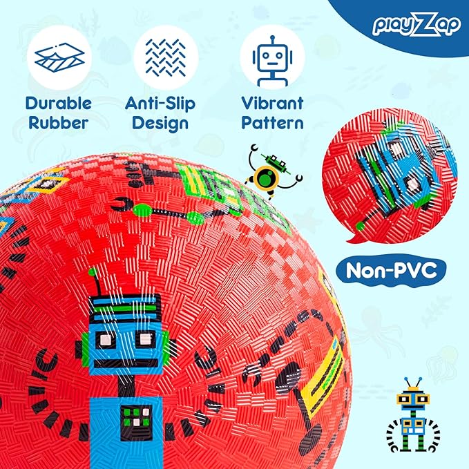 PlayZap 2 Pack Playground Balls for Toddlers, Kickballs for Kids 3-12, 8.5" Rubber Bouncy Balls with Pump, Indoor & Outdoor Dodgeball Toys for Boys & Girls Gifts, Red Blue