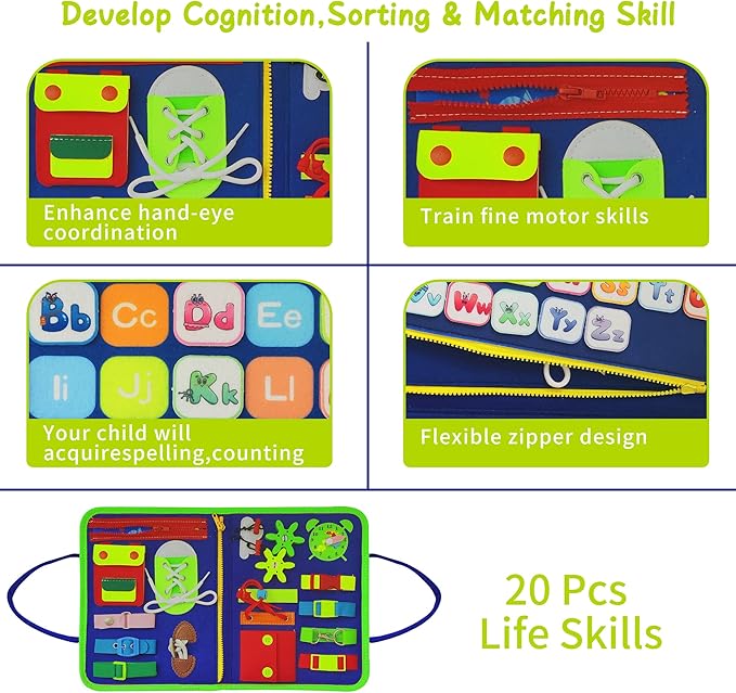 LearnToy Dinosaur Montessori Learning Toy for Toddlers Ages 3-5 Years, Busy Sensory Board with Educational Activities, Travel-Friendly Developmental Skills Toy