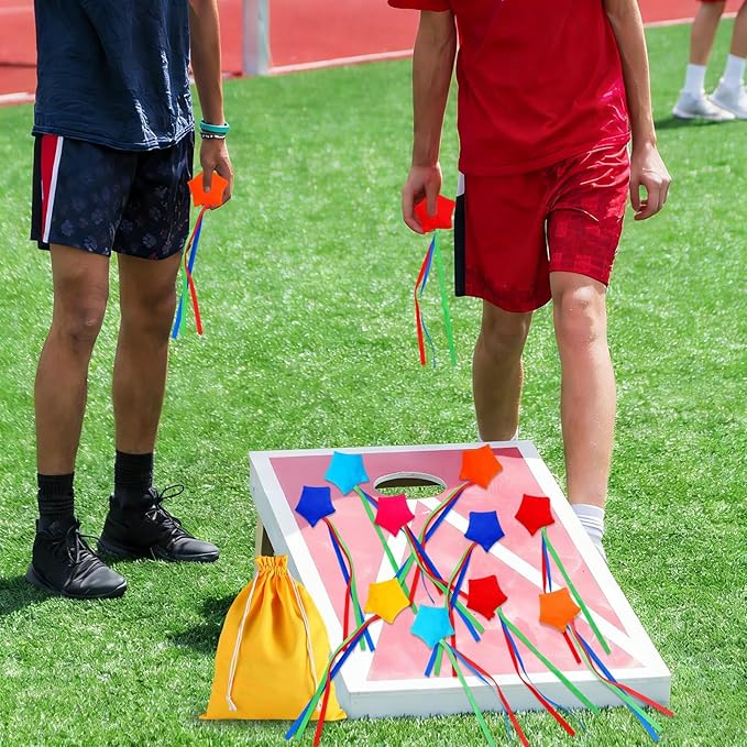 36PCS Star Bean Bags Toss for Kids Small Cornhole Bean Bags for Tossing with Storage Bag Hand Tossing Family Game Colorful Mini Star Shaped Beanbag with Ribbons Toddler Carnival Outdoor Sport Supply