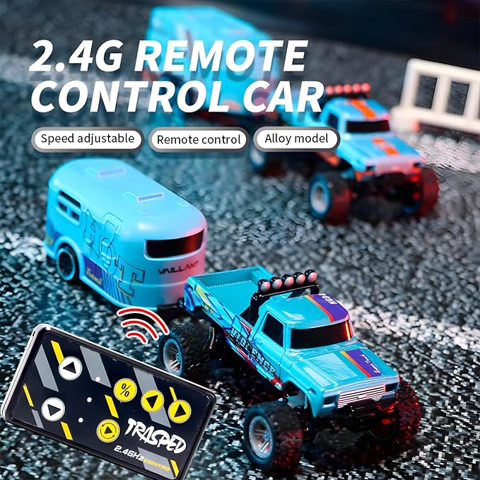 Mini Monster Truck, 1:64 Scale Remote Control Car with Lights, 2.4GHz Off-Road RC Truck, USB Rechargeable RC Car with Adjustable Speed for Kids Indoor & Outdoor Racing (Pink)