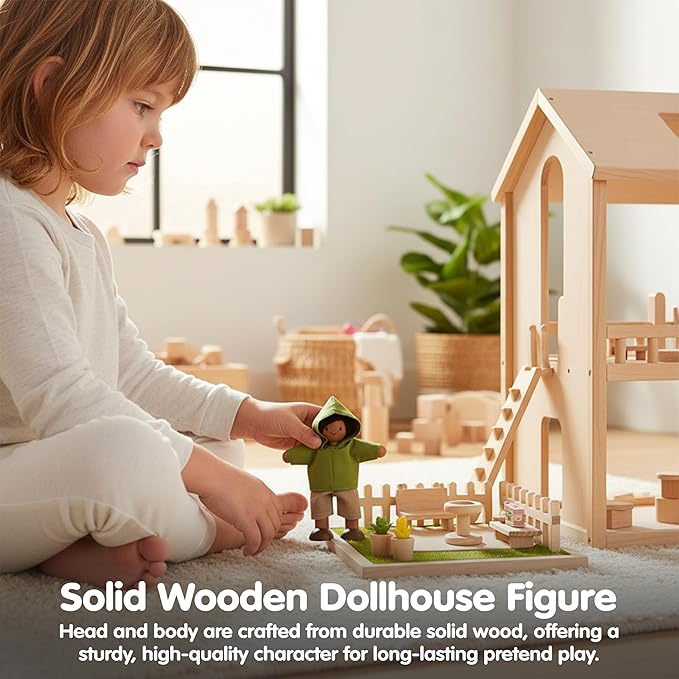 PlanToys® Boy Wooden Dollhouse Figurine | Poseable 1:12 Scale Mini Doll (4 Inch) | Dollhouse Accessories for Pretend Play | Eco-Friendly Montessori Toy for Kids Ages 3+
