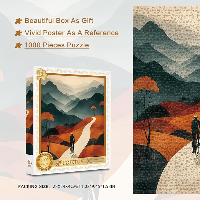 Puzzles for Adults 1000 Piece Jigsaw Puzzles with Letters on Back Warm Earthy Tone Cycling Artwork for Minimalist & Boho Home Decor 27.56 x 19.7 inches