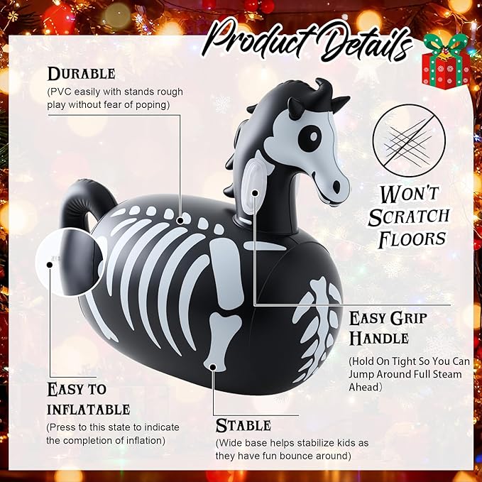 Hiboom 2 Pcs Horse Inflatable Bouncy Toys 51 Inch Large Black Horse Inflatable Hopping Toys Ride On Bouncer Animal Toy for Christmas Girls Boys Hopper Gifts Birthday Party Games Ages 6 and up
