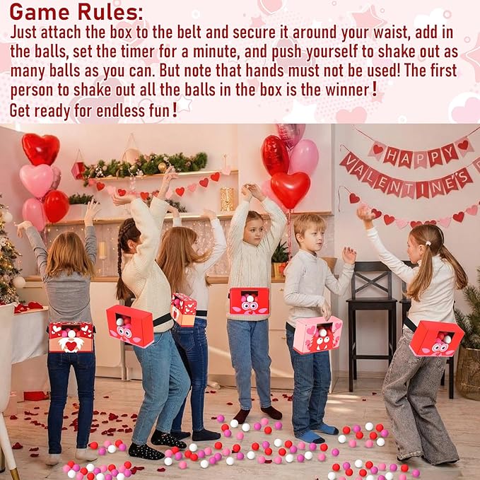 4 Sets Valentine Games Swing Shaking Balls Game Set Pink Red Novelty Twerk Game 40 Balls, Ribbon, Cardboard Boxes Fun Galentines Games for Women Adult Family Large Group Indoor Outdoor