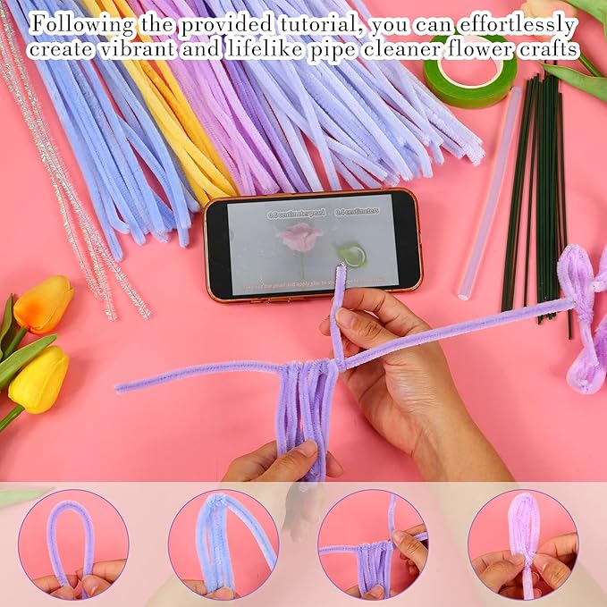 ERNTRNL Pipe Cleaners Craft - Pipe Cleaners Flower Bouquet Supply Kit for Craft Art Project Activity, Birthday Mother’s Day Graduations Anniversaries Gifts