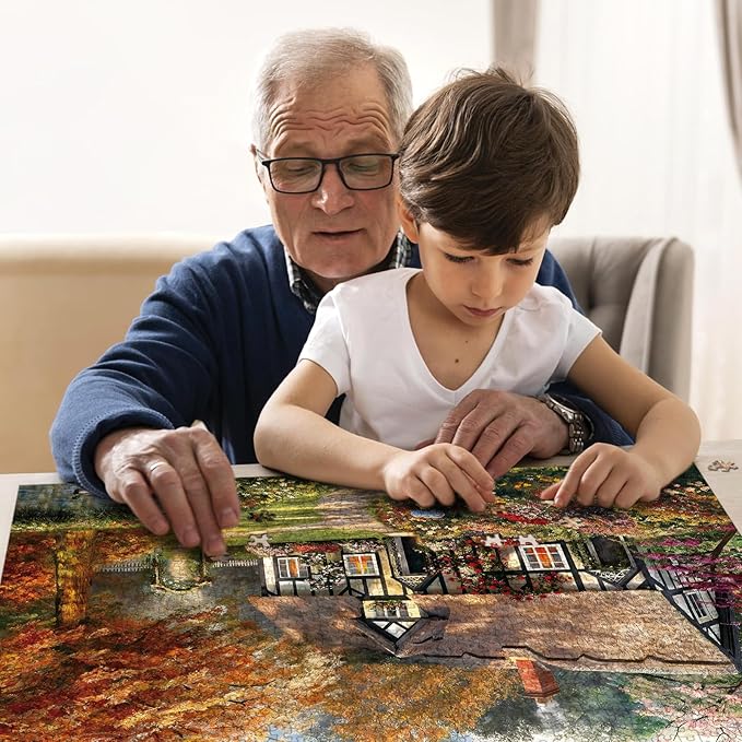 Puzzle for Adults 1000 Pieces, Thatched Cottage Puzzle, Challening Impossible Difficult Hard Fun 1000 Pieces Jigsaw Puzzles for Adults Family with Letters on Back