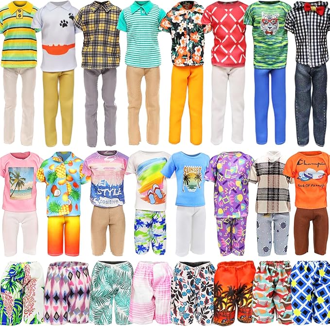 Ecore Fun 11 Items 11.5 Inch Boy Doll Clothes and Shoes - 5 Sets Fashion Casual Wear Clothes Outfit 2 Swimwear 4 Pairs Shoes for 12 inch boy Doll Random Styles
