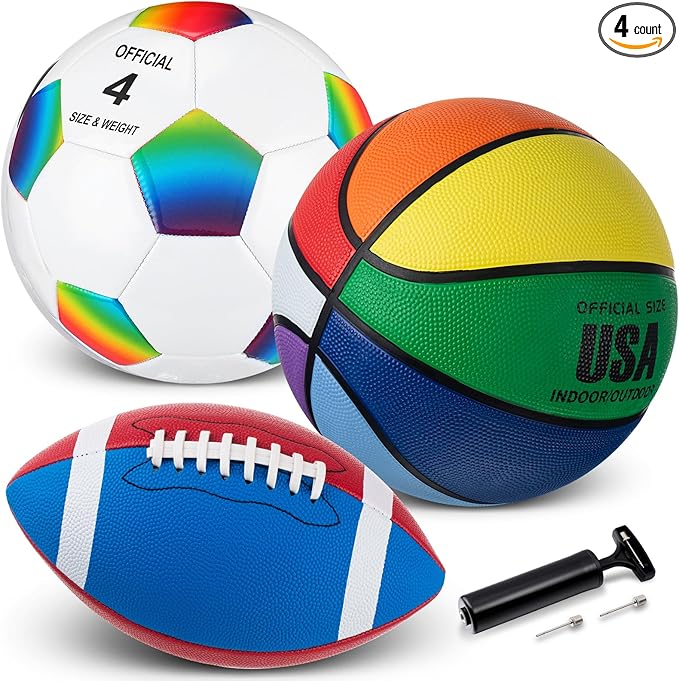 Libima 3 Pcs Sports Ball Set for Kids Teens Include Official Size Basketball Soccer Football with Pump and Carry Bag Training Practice Sport Back to School Gift