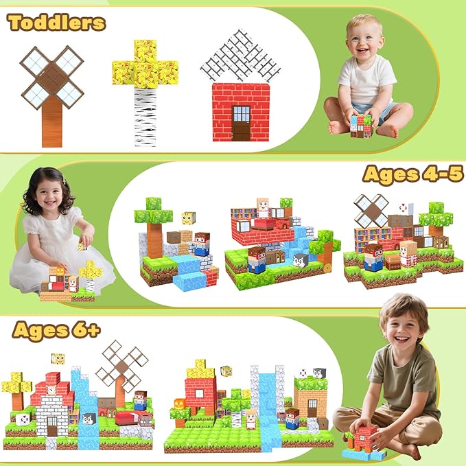150PCS Magnetic Blocks,Magnetic Building Blocks,Magnet Blocks 3D Building Set for Kids Toddlers Boys,STEM Sensory Educational Stacking Christmas Toys Gifts for 3 4 5 6 7 8 9+ Year Old