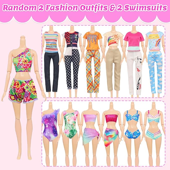 ZITA ELEMENT 101 Pcs Doll Clothes and Accessories Ramdom Style Gift Box Package, 5 Wedding Gowns 2 Fashion Dresses 2 Casual Outfit 2 Swimsuits 67 Accessories for 11.5 inch Doll Clothes for Age 3-10