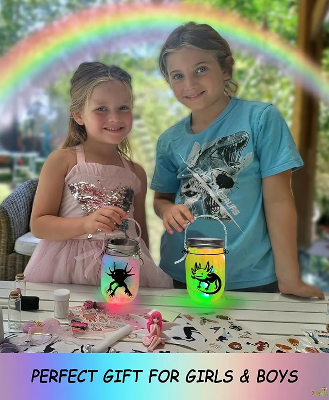 Make Your Own Axolotl Lantern Jar Night light Arts and Crafts for Kids, Axolotl Gifts, Birthday Present for Girls and Boys Ages 3 4 5 6 7 8 9 10 11 12+ Years old, Toys for Little Girls Animals Craft