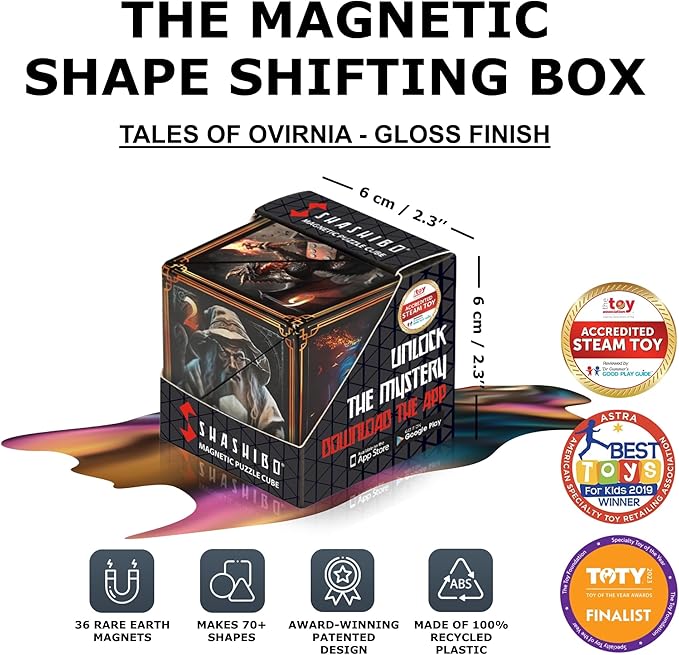 Shashibo Shape Shifting Box - STEM Fidget Toy with Ultra Strong Magnets - Sensory Puzzle Cube Transforms Into 100+ Shapes, Easter Basket Stuffers Gift for Kids, Teens, and Adults (Tales of Ovirnia)