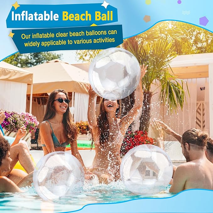 8 Pieces 16 inch Inflatable Clear Beach Ball Inflatable Transparent Swimming Pool Ball for Summer Beach Pool Party Favor