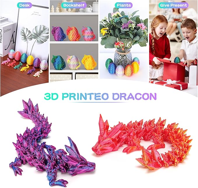 6PCS Mini 3D Printed Dragon Dinosaur Egg, Prefilled Easter Eggs Filled Dragon Eggs Toys Filled,3D Printed Dragon in Egg,Crystal Dragon Figurine Decor,Full Articulated Dragon
