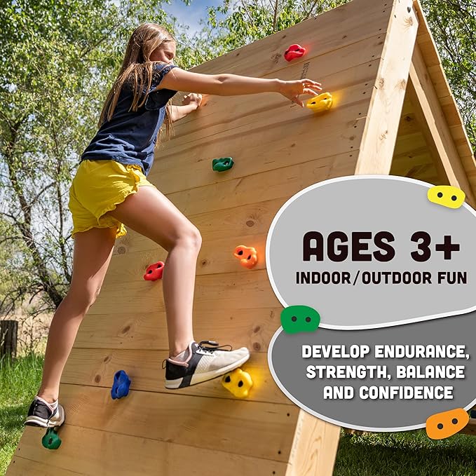 Squirrel Products Rock Climbing Holds for Kids, Deluxe Extra Large Climbing Rocks with Mounting Hardware - DIY Rock Wall Indoor & Outdoor Playground Accessories Wall Climbing Kit - Ages 3+