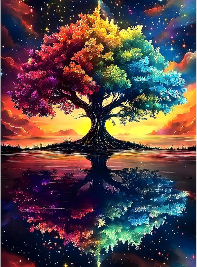 Puzzles for Adults 500 Pieces, Tree of Life Jigsaw Puzzles - Starlit Rainbow Tree, Impossible Starry Night Puzzle for Seniors Families,20.47x14.96 inches, 1:1 Poster, Letter on The Back