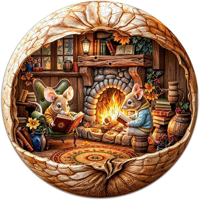 Jigsaw Puzzles 1000 Pieces for Adults, Fall Mouse Puzzles for Adults 1000 Pieces, Round Puzzles with Letters On Back, Difficult Challenging Hard Family Decoration Puzzle (26.5 * 26.5in)