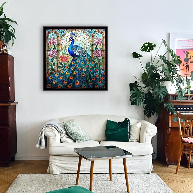 Stained Glass Peacock Puzzles for Adults 1000 Pieces, Vintage Bird Art Puzzle, Impossible Hard Challenging Jigsaw Puzzles for Adults, Colorful Peacock Garden Puzzle as Home Wall Decor